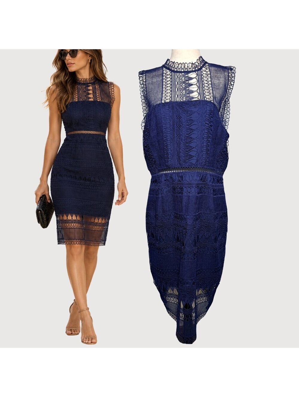 Bardot NWT Mariana Lace Bodycon Midi Dress Navy US 12